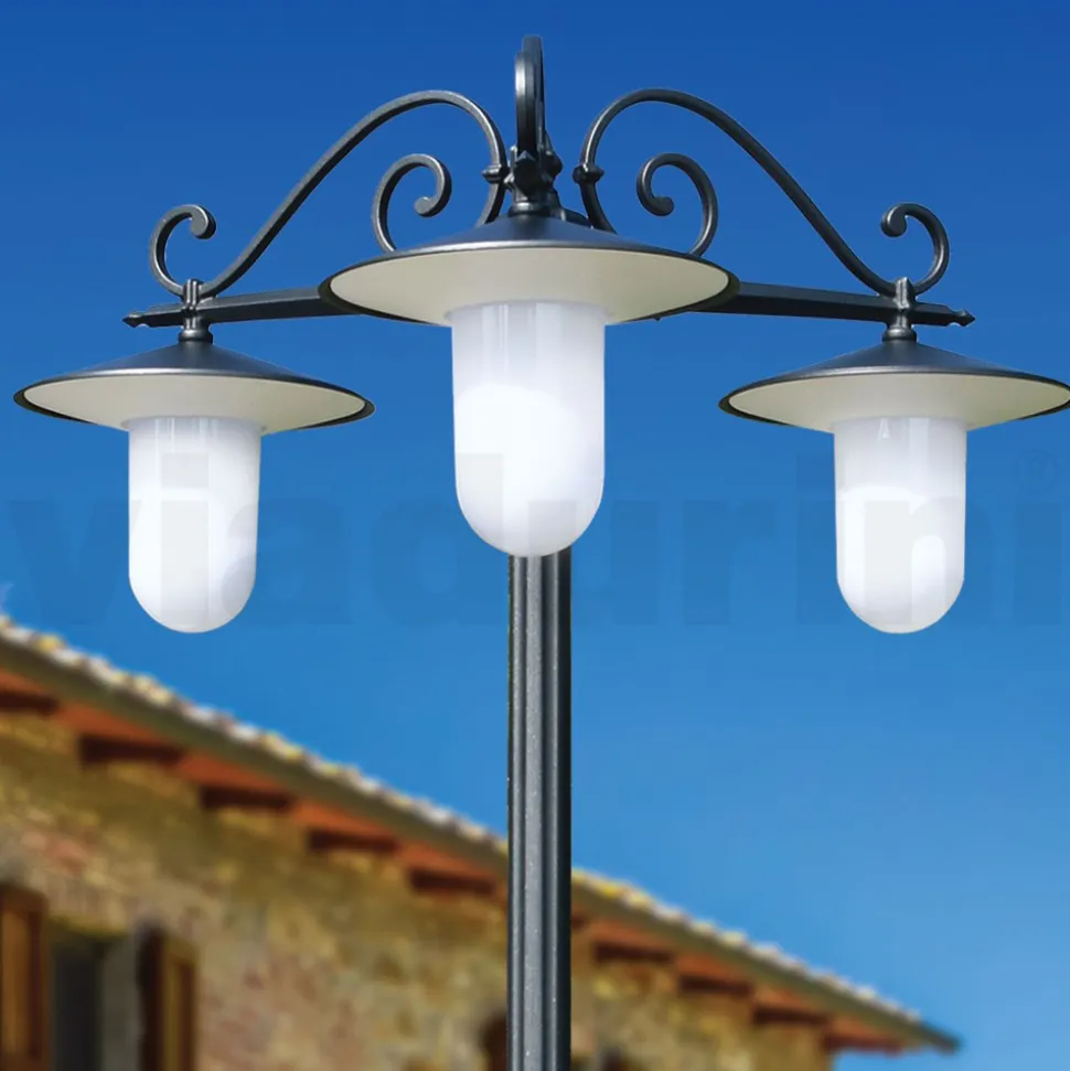 Lampione Stile Vintage a 3 Luci in Alluminio Grigio Made in Italy - Belen