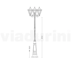 Lampione Stile Vintage 3 Luci in Alluminio e Vetro Made in Italy - Terella