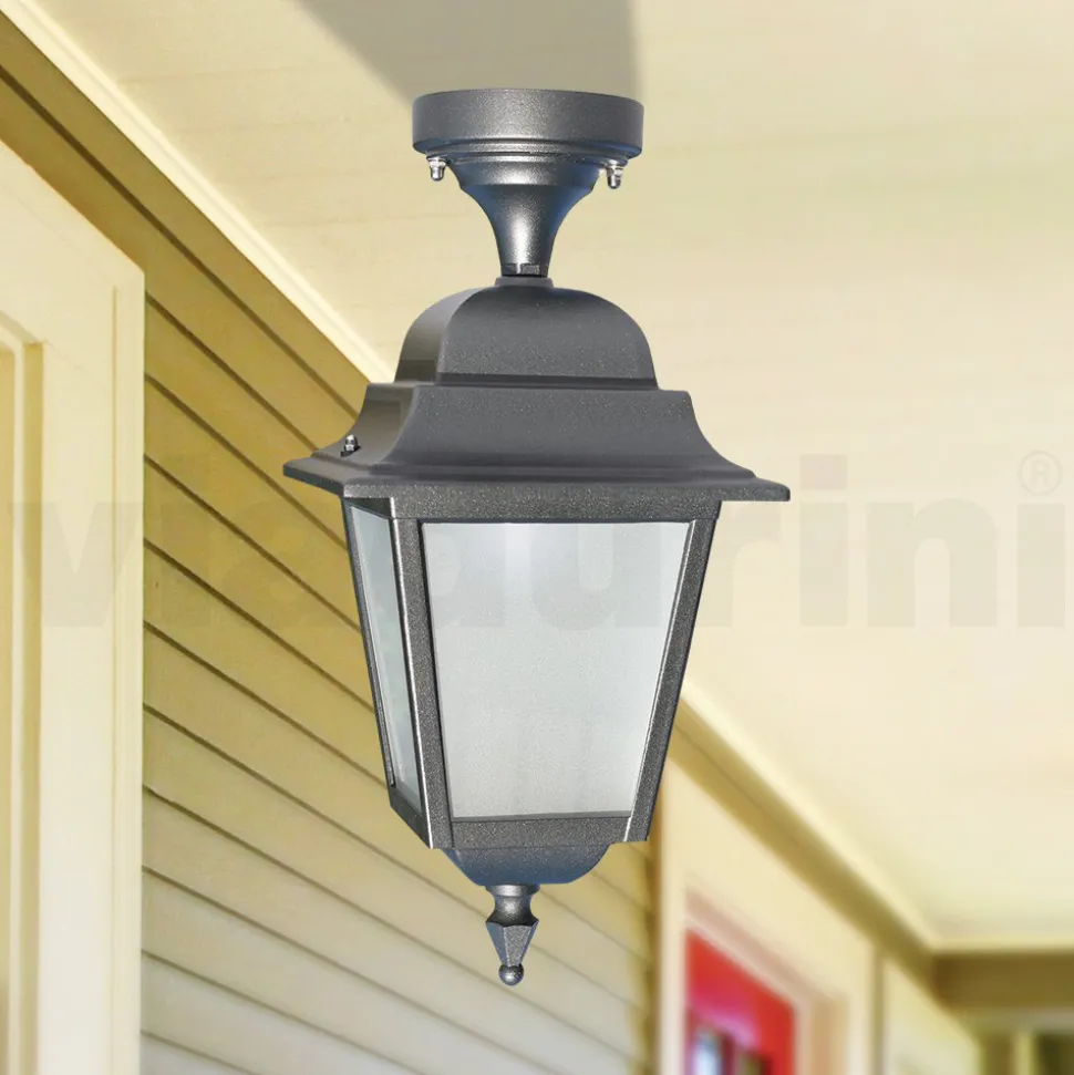Lanterna a Soffitto in Alluminio Pressofuso e Diffusore in Vetro - Scintilla