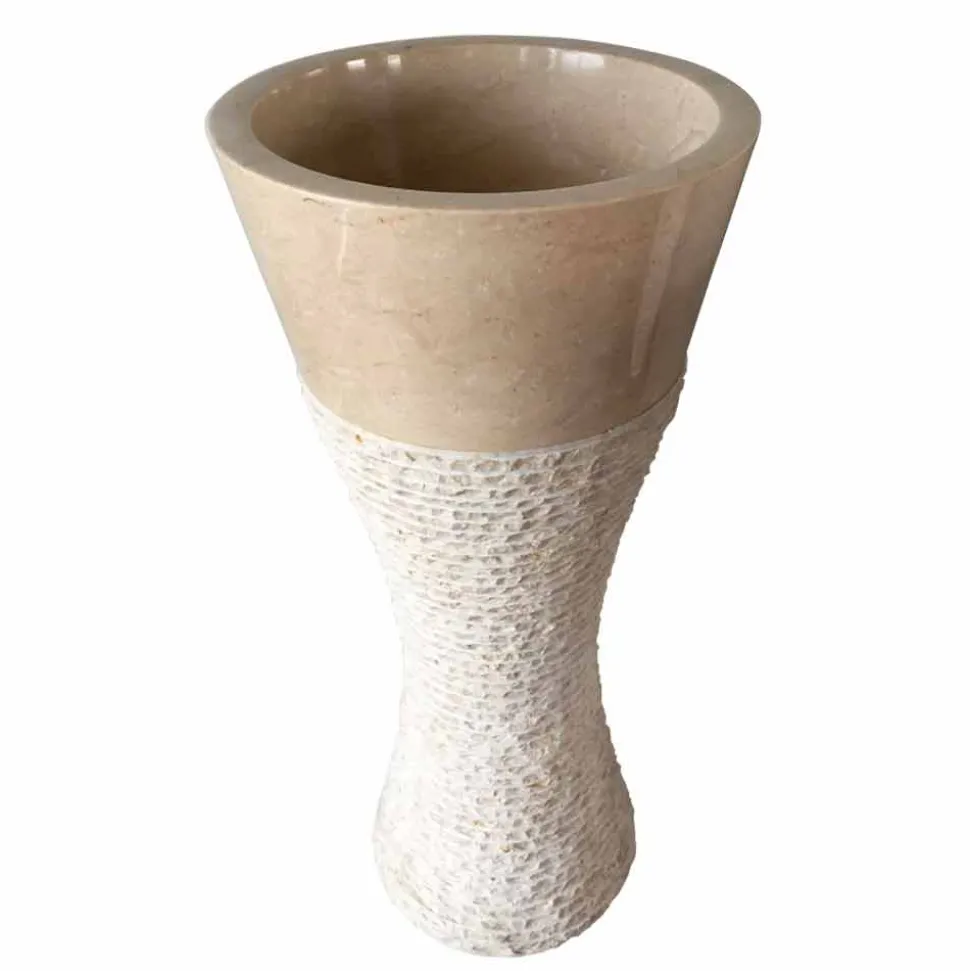 Lavabo a colonna bianco in pietra naturale Iris, pezzo unico di design