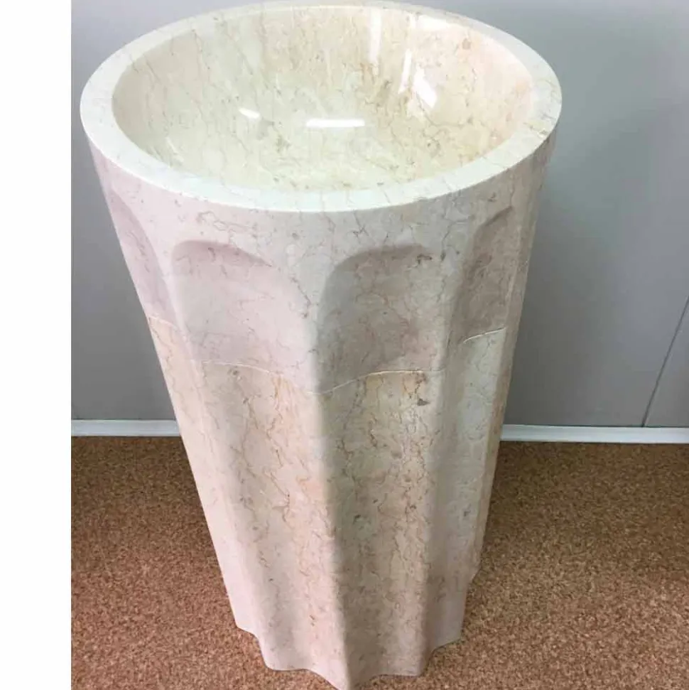Lavabo a colonna Daisy colore bianco in pietra naturale, pezzo unico