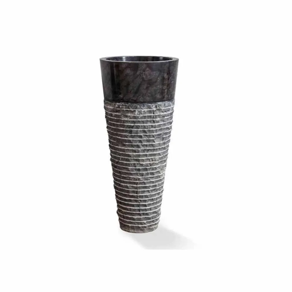 Lavabo a Colonna di Design Moderno in Marmo Nero Lucido - Merlo