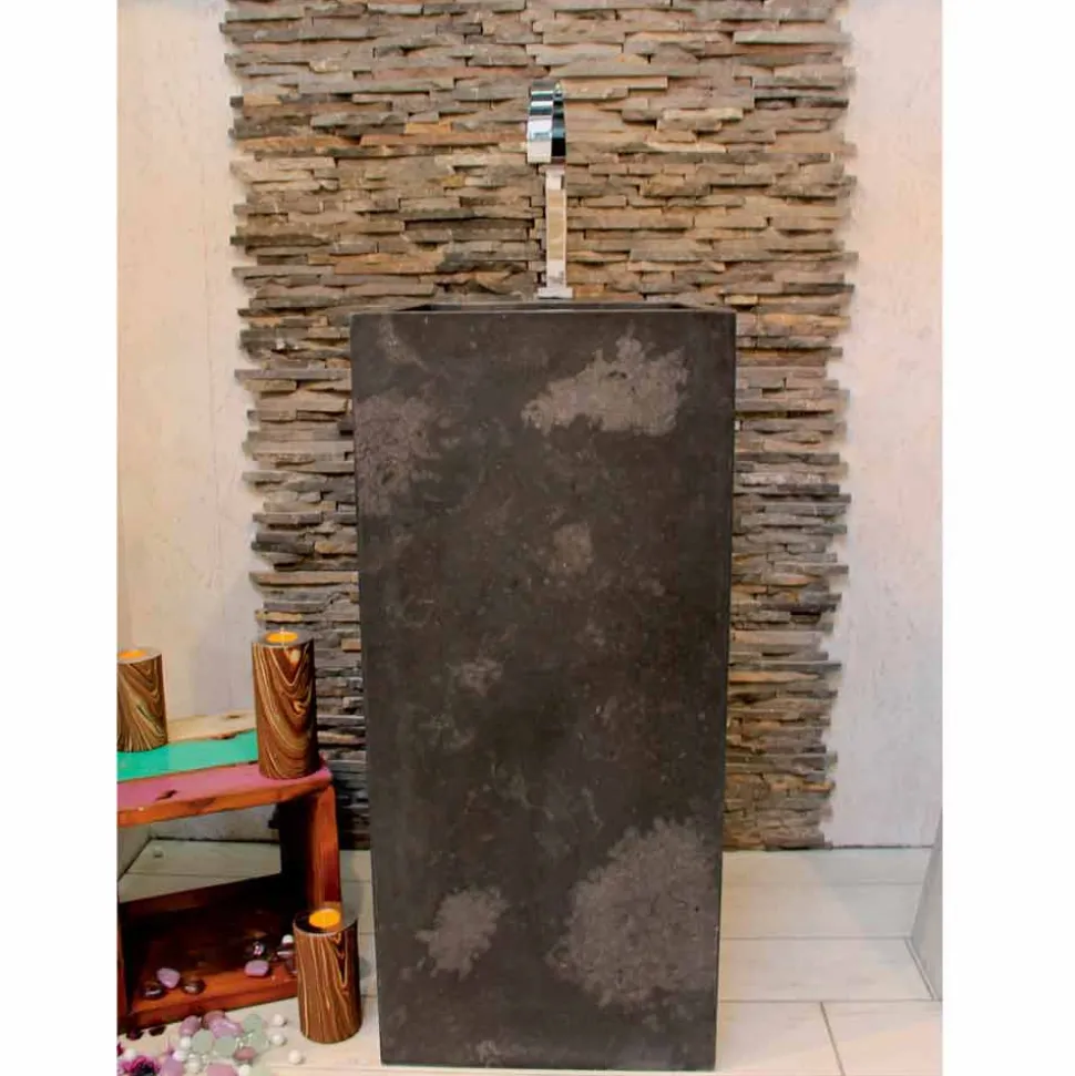 Lavabo a Colonna in Pietra Naturale Nero modello Balik