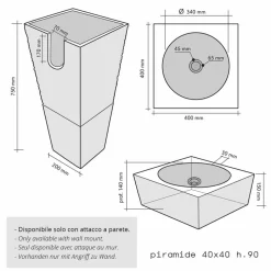 Lavabo a Colonna piramidale in Pietra Naturale Nera Nias