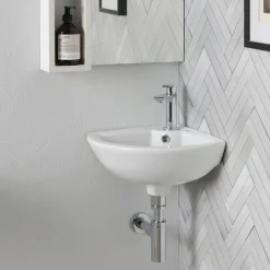Lavabo ad Angolo Monoforo in Ceramica Bianca dal Design Classico - Silice