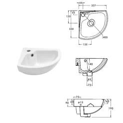 Lavabo ad Angolo Monoforo in Ceramica Bianca dal Design Classico - Silice