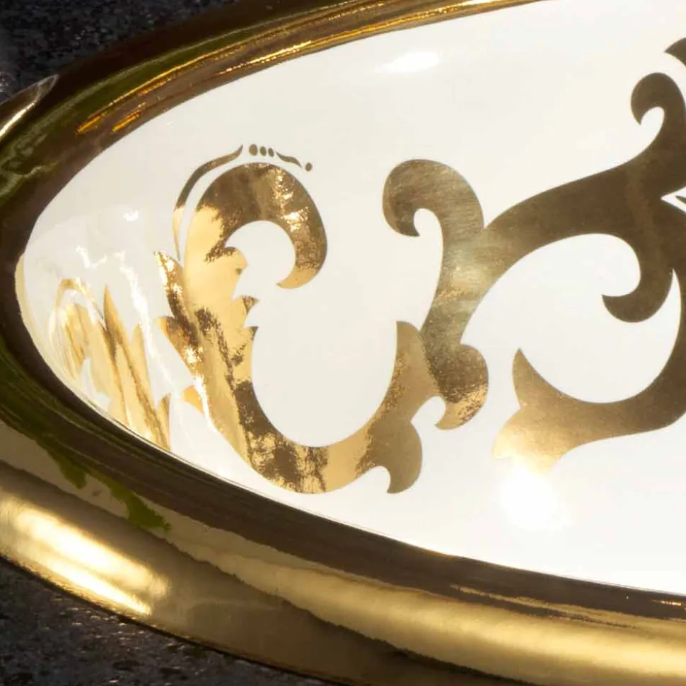 Lavabo a incasso decorato in fire clay e oro fatto in Italia, Otis