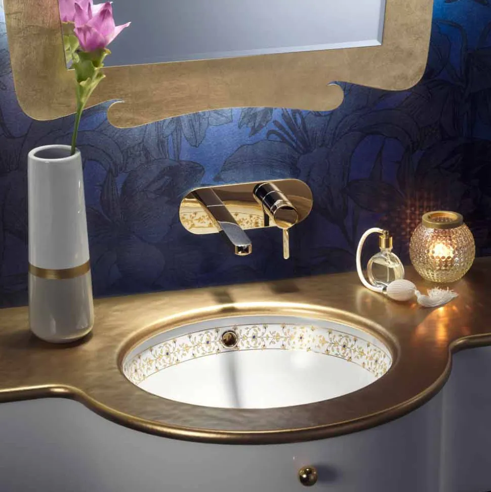 Lavabo a incasso di design barocco in fire clay made in Italy, Egeo