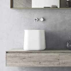 Lavabo Alto Quadrato di Design Moderno da Appoggio in Resina Bianca - Tulyp