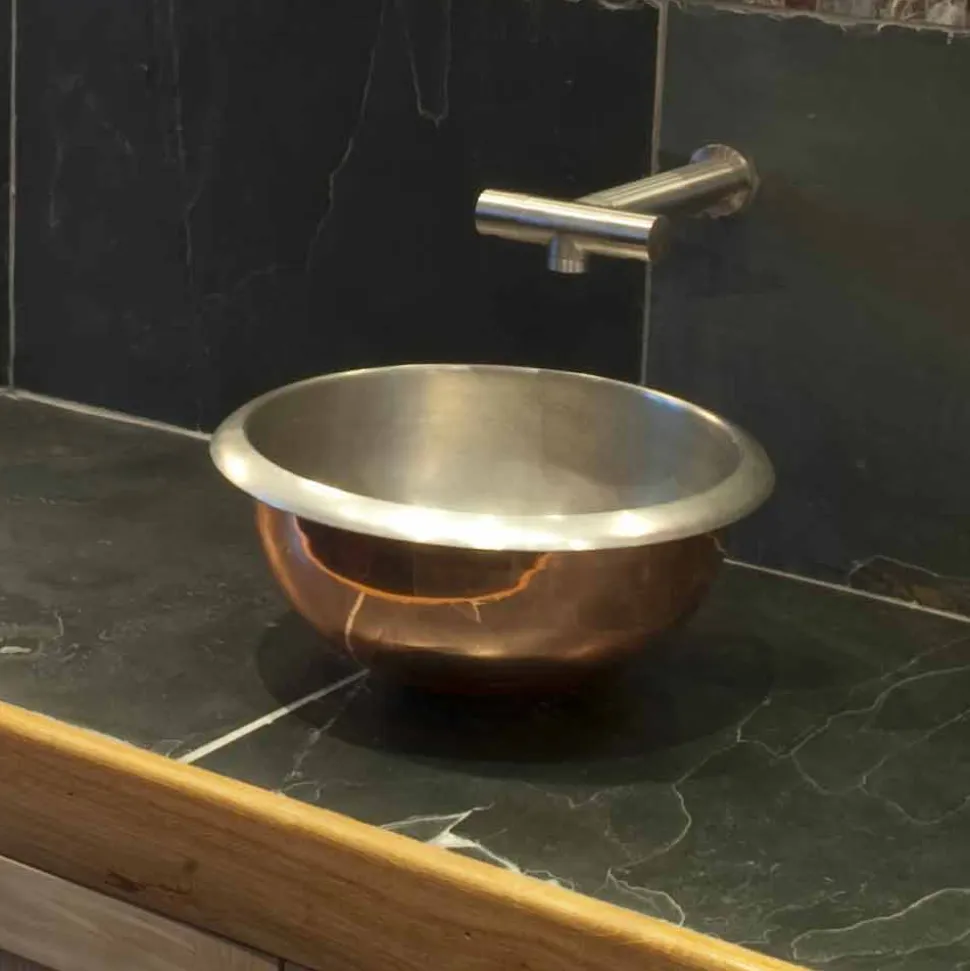 Lavabo appoggio design in rame vintage con finitura nickel satinato Pure