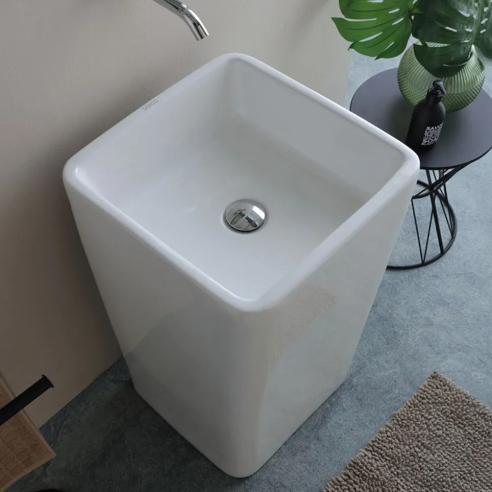 Lavabo a Terra Freestanding Quadrato in Ceramica dal Design Moderno - Papavero