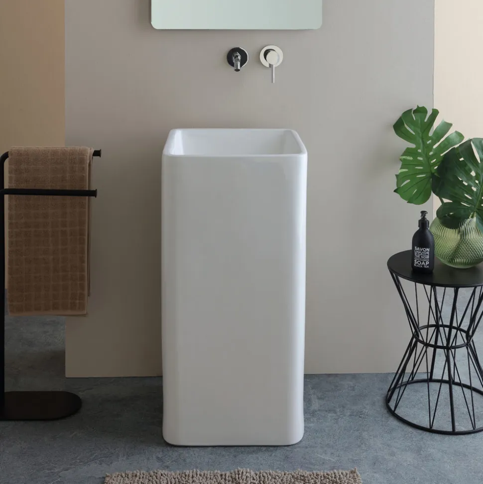 Lavabo a Terra Freestanding Quadrato in Ceramica dal Design Moderno - Papavero