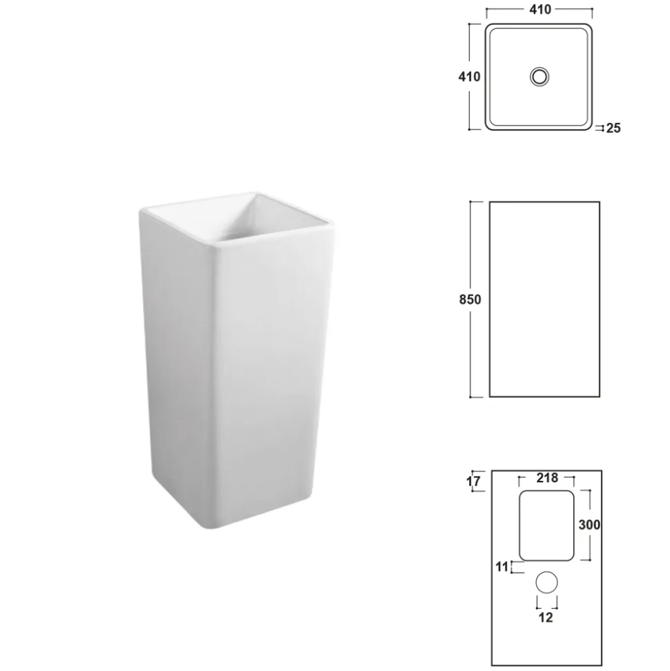 Lavabo a Terra Freestanding Quadrato in Ceramica dal Design Moderno - Papavero