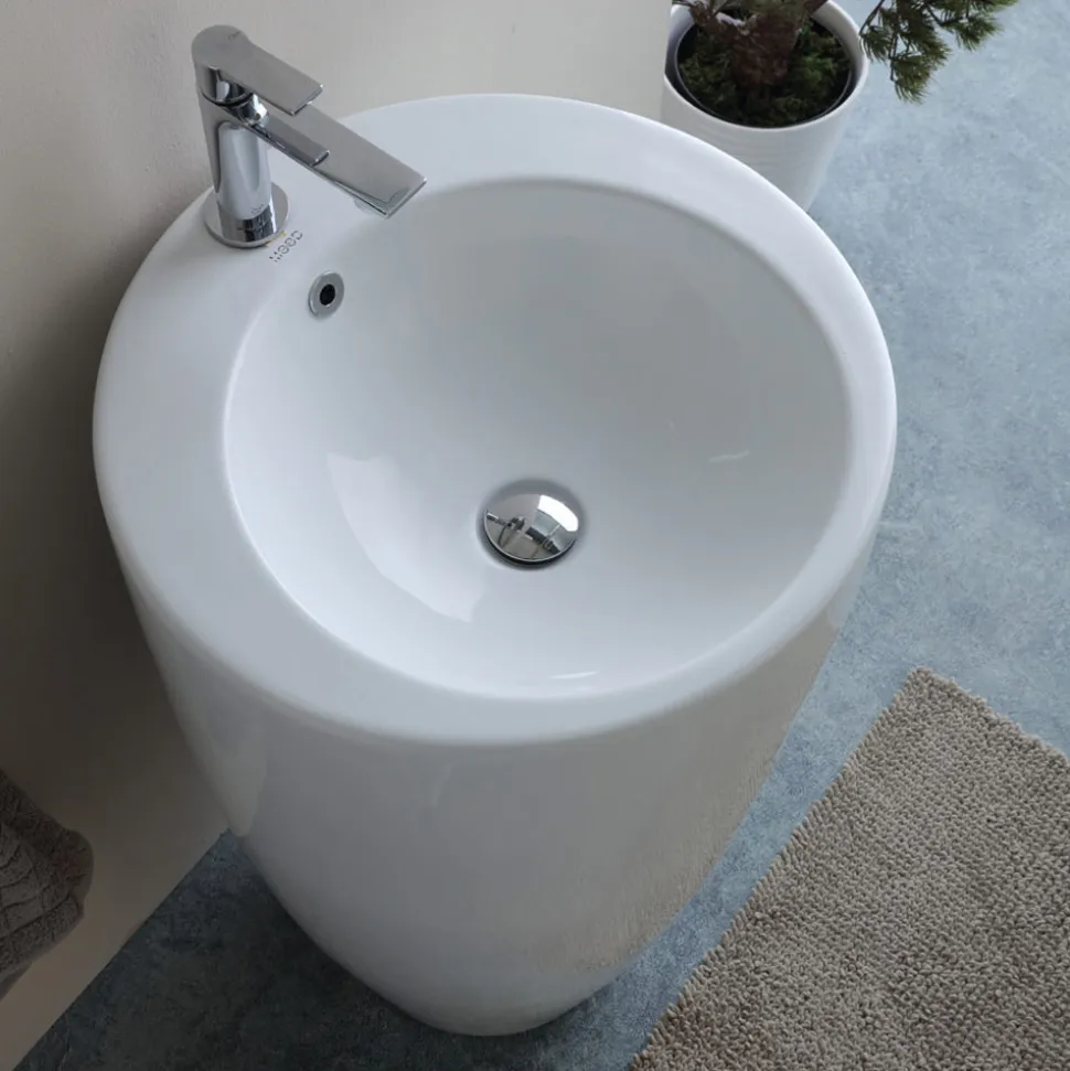 Lavabo a Terra Freestanding Tondo in Ceramica dal Design Moderno - Papavero