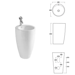 Lavabo a Terra Freestanding Tondo in Ceramica dal Design Moderno - Papavero