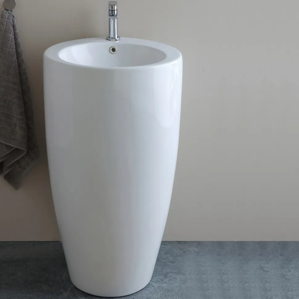Lavabo a Terra Freestanding Tondo in Ceramica dal Design Moderno - Papavero