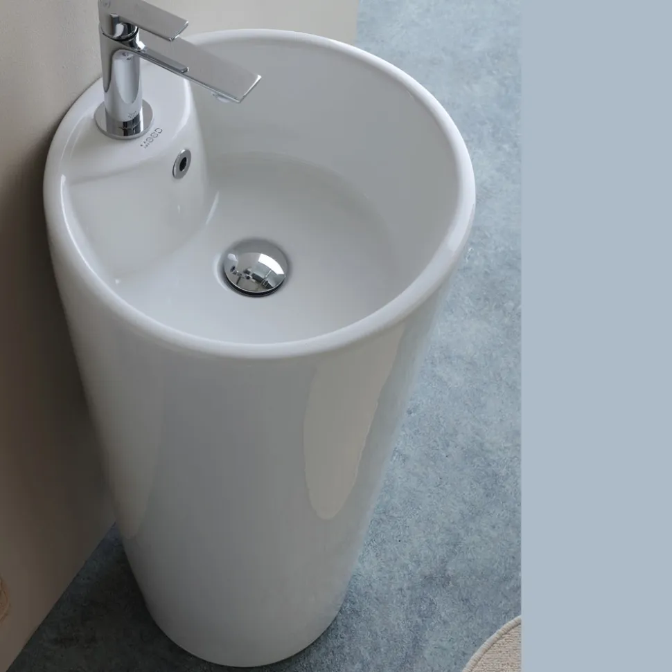 Lavabo a Terra Freestanding Tondo in Ceramica Bianca Moderna - Papavero