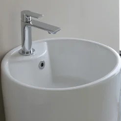 Lavabo a Terra Freestanding Tondo in Ceramica Bianca Moderna - Papavero