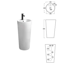 Lavabo a Terra Freestanding Tondo in Ceramica Bianca Moderna - Papavero