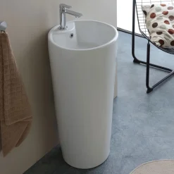 Lavabo a Terra Freestanding Tondo in Ceramica Bianca Moderna - Papavero