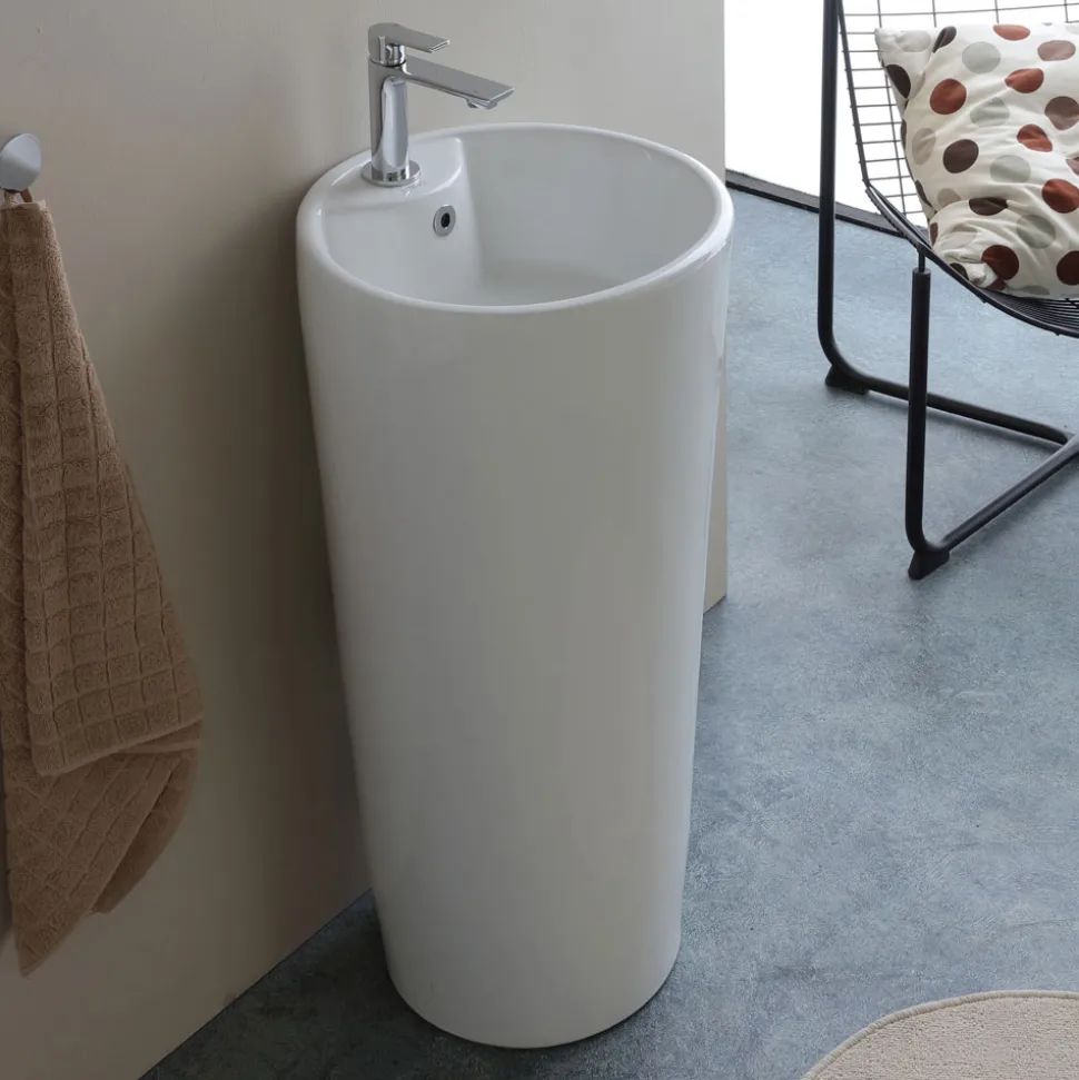 Lavabo a Terra Freestanding Tondo in Ceramica Bianca Moderna - Papavero