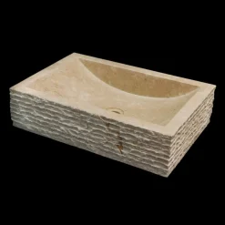Lavabo bagno da appoggio bianco in pietra naturale Idro, fatto a mano