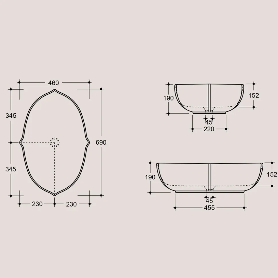 Lavabo Bagno da Appoggio in Ceramica Lucida L 69 cm Made in Italy - Oscar