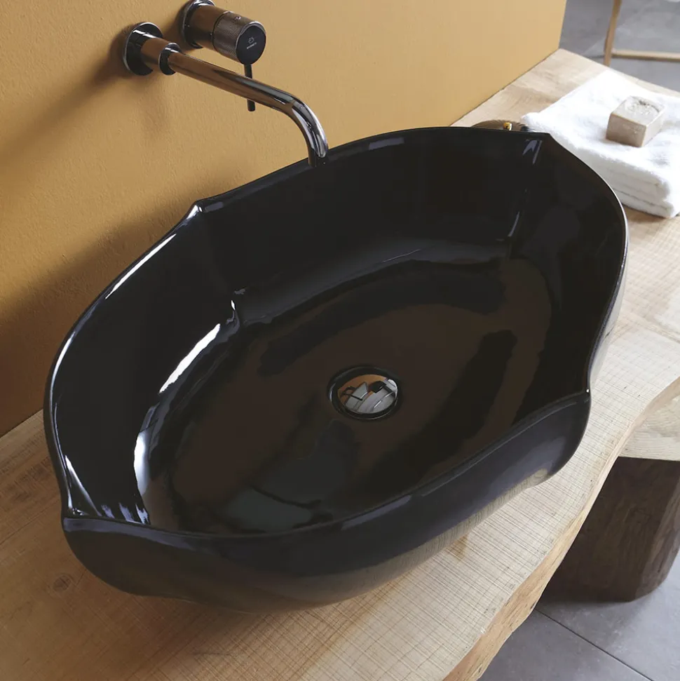 Lavabo Bagno da Appoggio in Ceramica Lucida L 69 cm Made in Italy - Oscar
