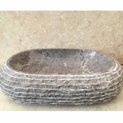 Lavabo bagno da appoggio in pietra grigia Ivy, pezzo unico di design