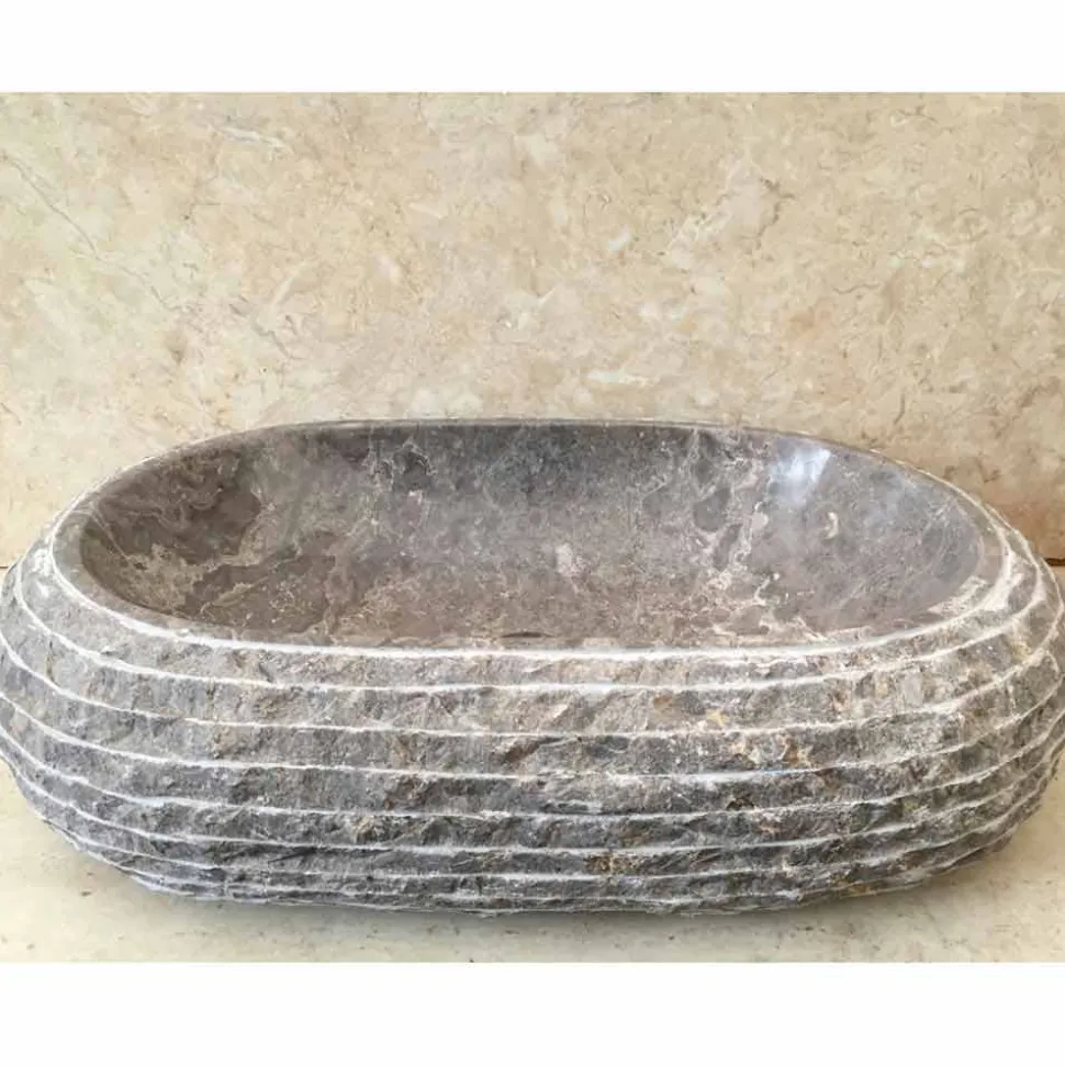 Lavabo bagno da appoggio in pietra grigia Ivy, pezzo unico di design