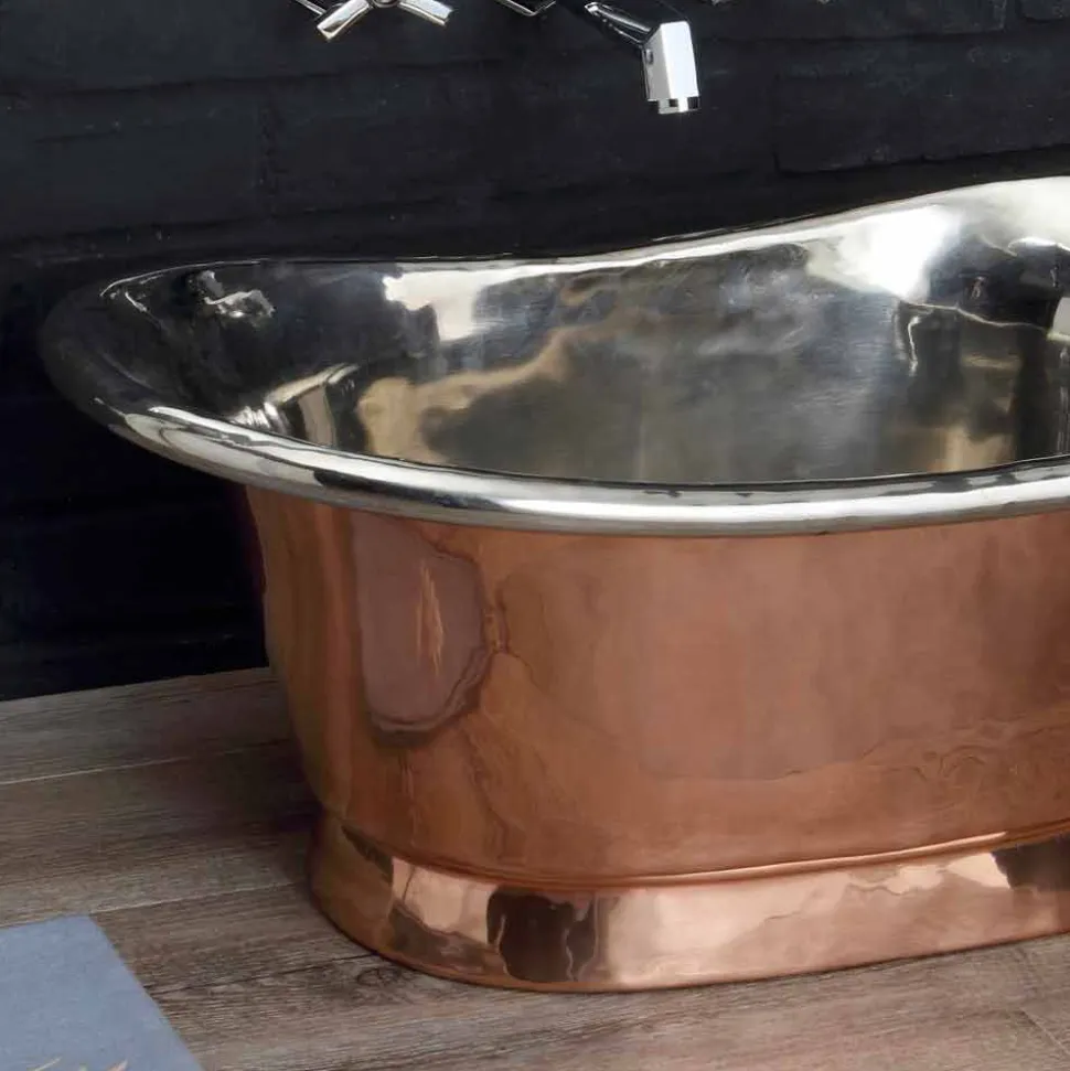 Lavabo bagno da appoggio in rame vintage con finitura in nickel lucido Calla