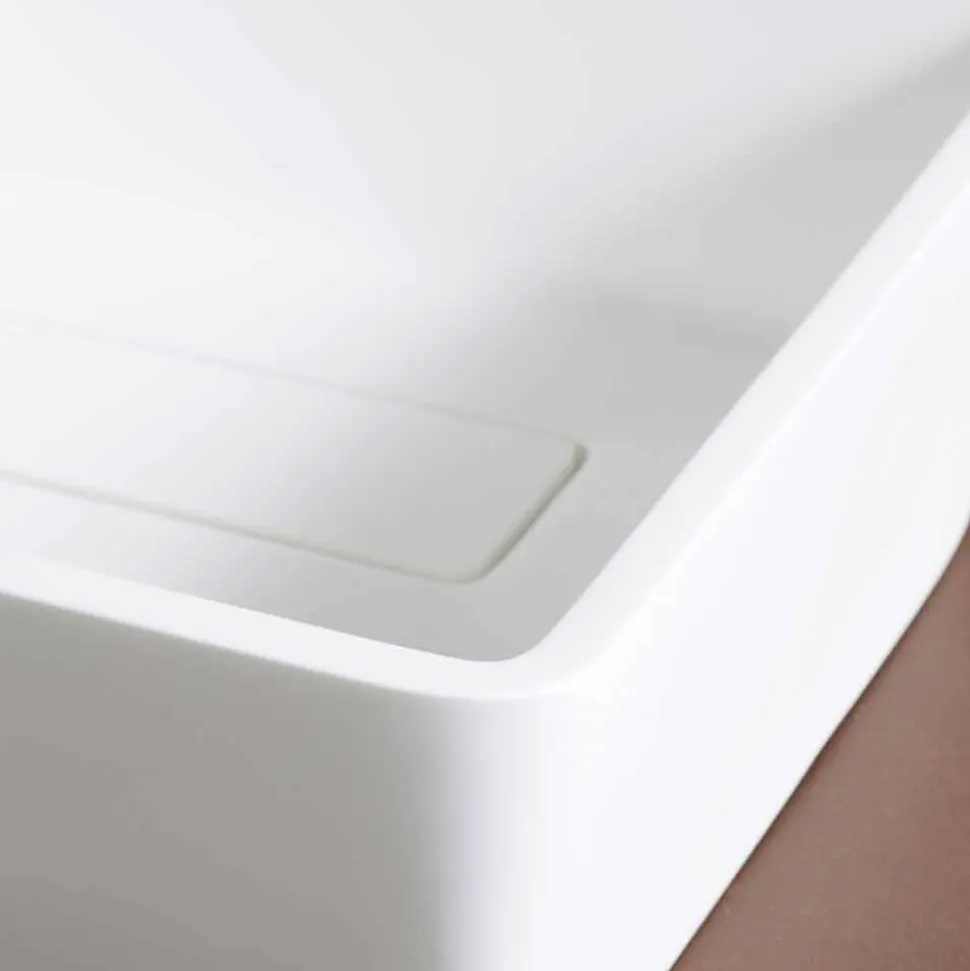 Lavabo Bagno da Appoggio in Solid Surface Bianco con Scarico Nascosto - Sider