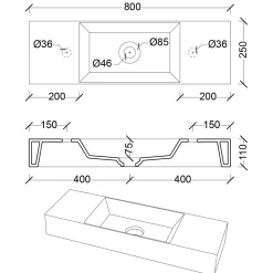 Lavabo Bagno da Appoggio o Parete in Ceramica Realizzato in Italia - Act
