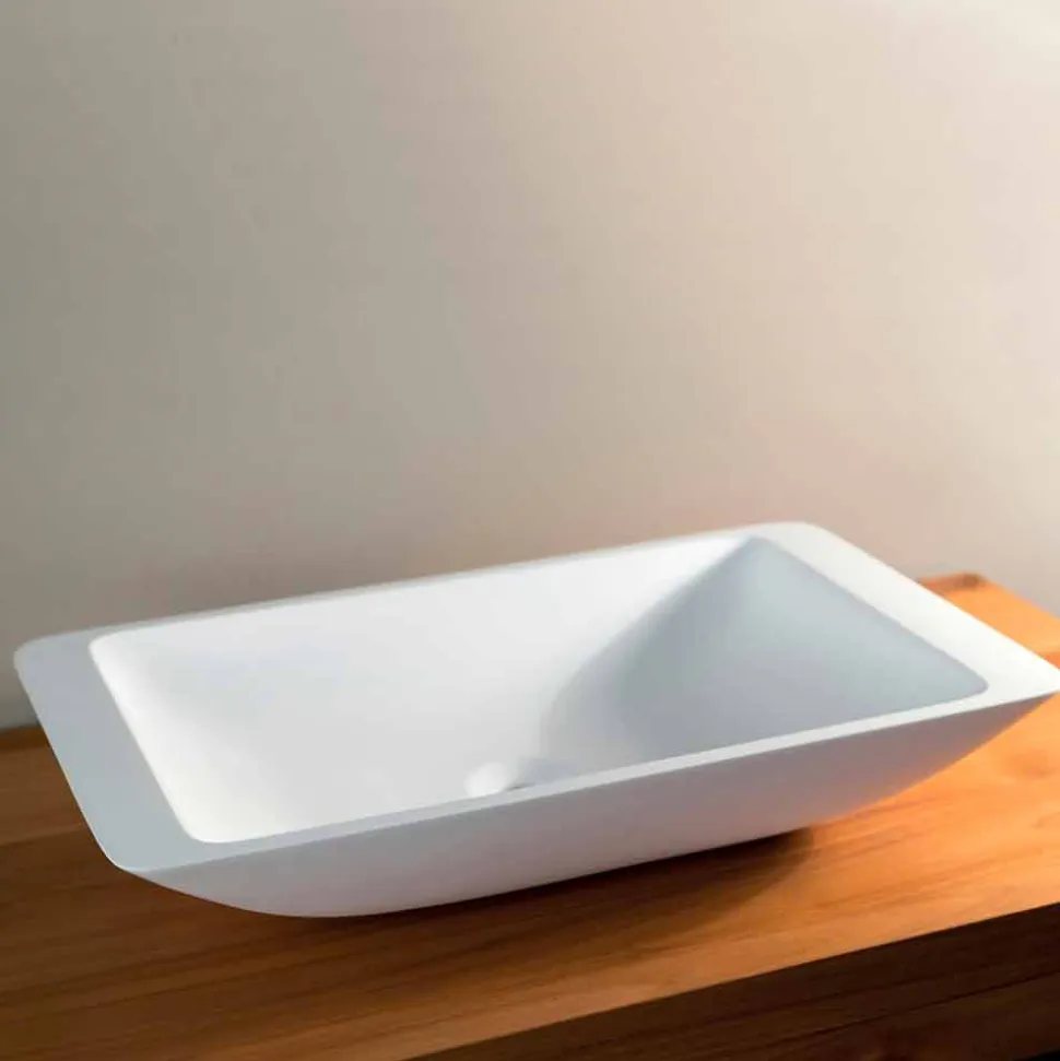 Lavabo Bagno da Appoggio Rettangolare in Solid Surface Bianco - Albertina