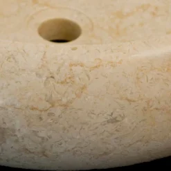 Lavabo bagno da appoggio tondo in pietra naturale bianca Layla
