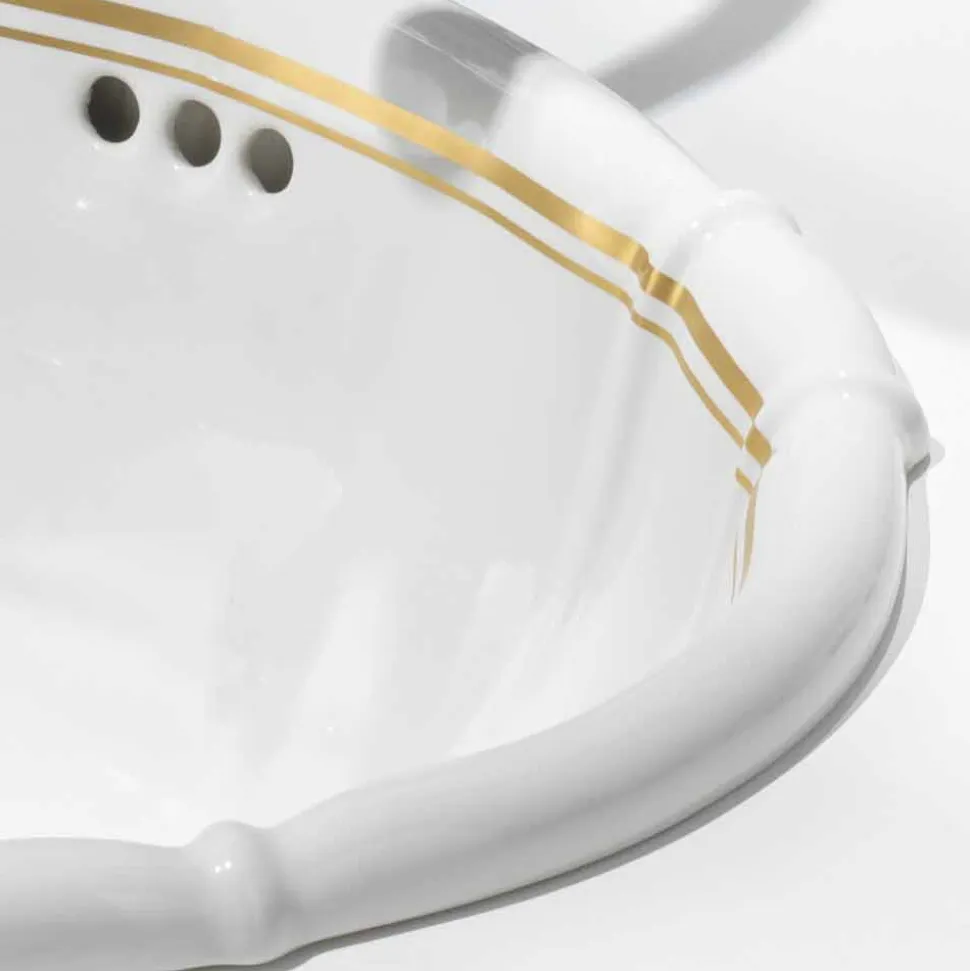 Lavabo bagno da incasso in porcellana e oro made in Italy, Santiago