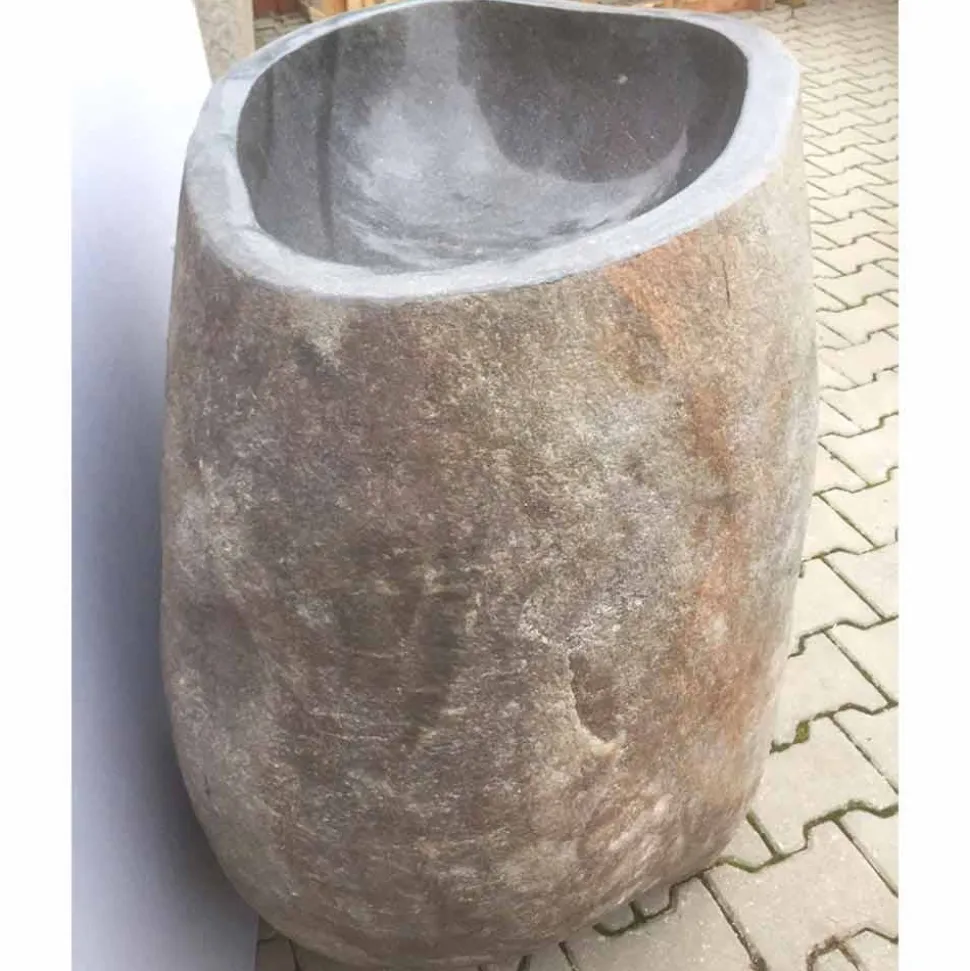 Lavabo bagno design a colonna in pietra naturale Mare, pezzo unico