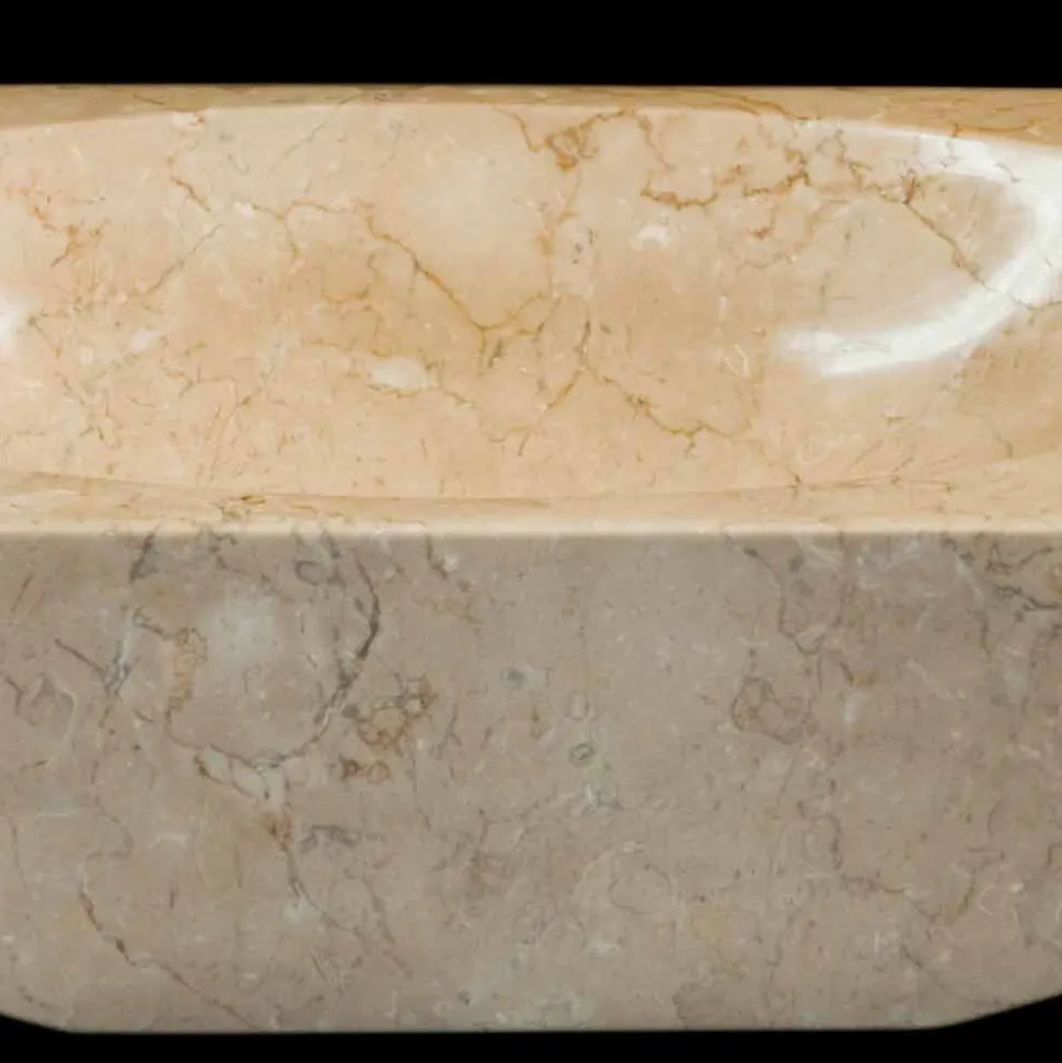 Lavabo bagno di design da appoggio in pietra bianca Vox, fatto a mano