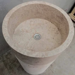 Lavabo Bagno Freestanding in Marmo Finitura Avorio Forma Cilindrica - Cremino