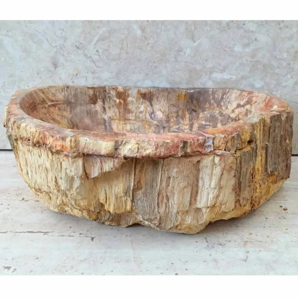 Lavabo bagno in legno fossile da appoggio Star, pezzo unico di design