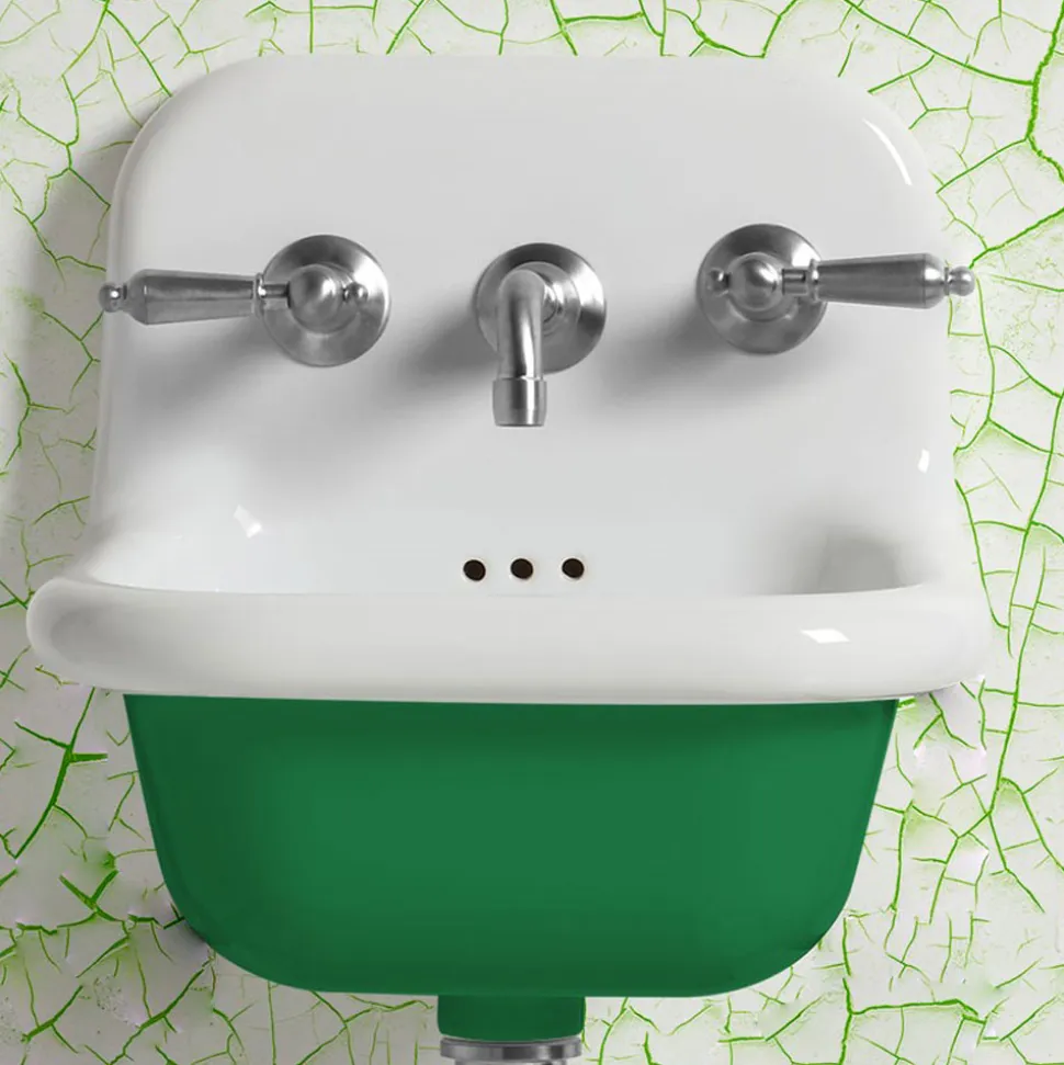 Lavabo Bagno Quadrato a Sospensione in Ceramica Bianca e Colorata - Meridiano