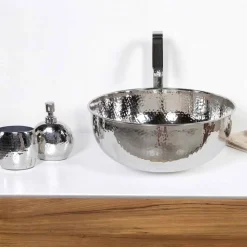 Lavabo Bagno Rotondo da Appoggio in Ottone Cromato Martellato - Diamond