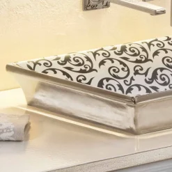 Lavabo bagno semincasso decorato a mano in fire clay made Italy, Guido