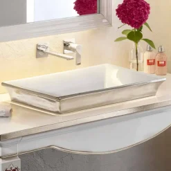 Lavabo bagno semincasso in fire clay e platino fatto in Italia, Guido