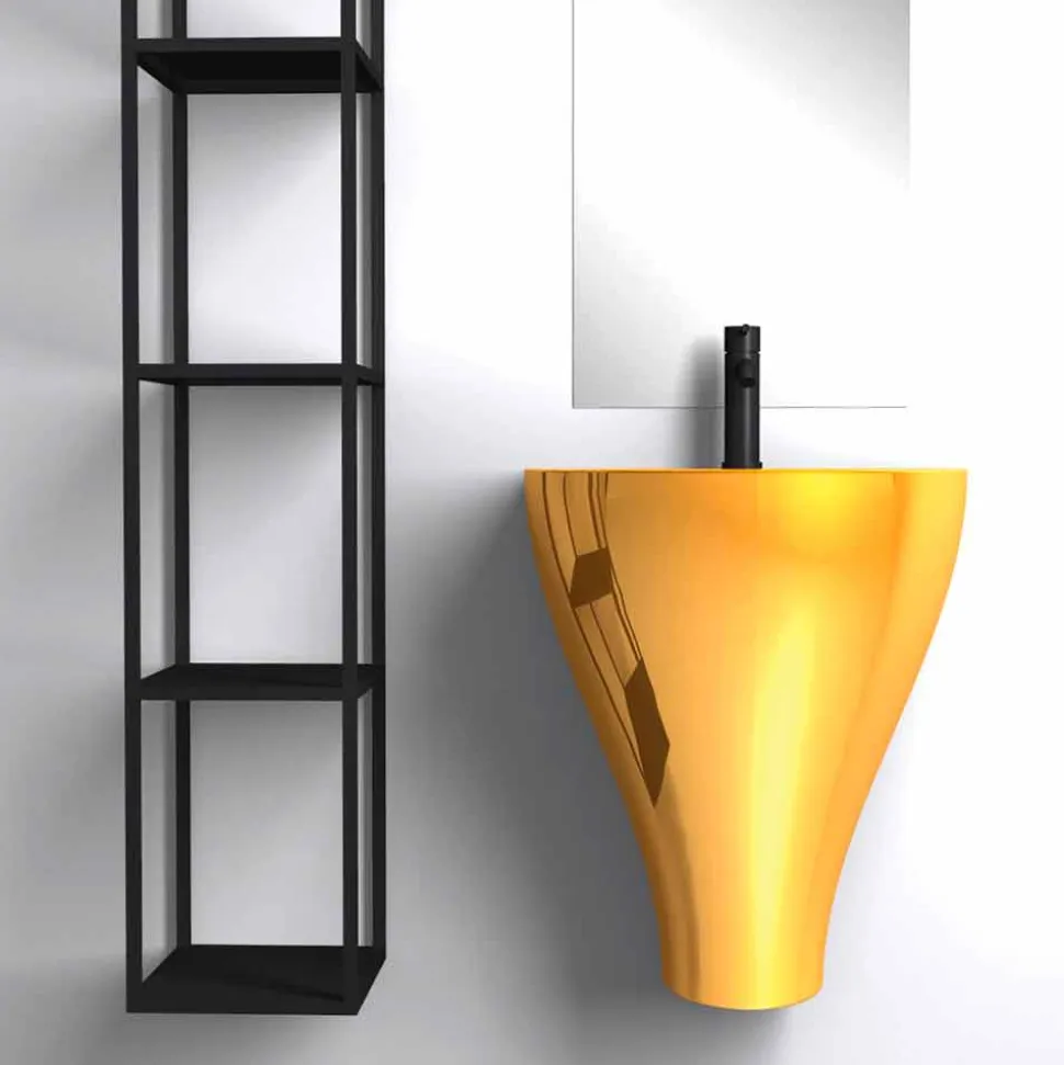 Lavabo bagno sospeso moderno in ceramica fatto in Italia, Fiorello