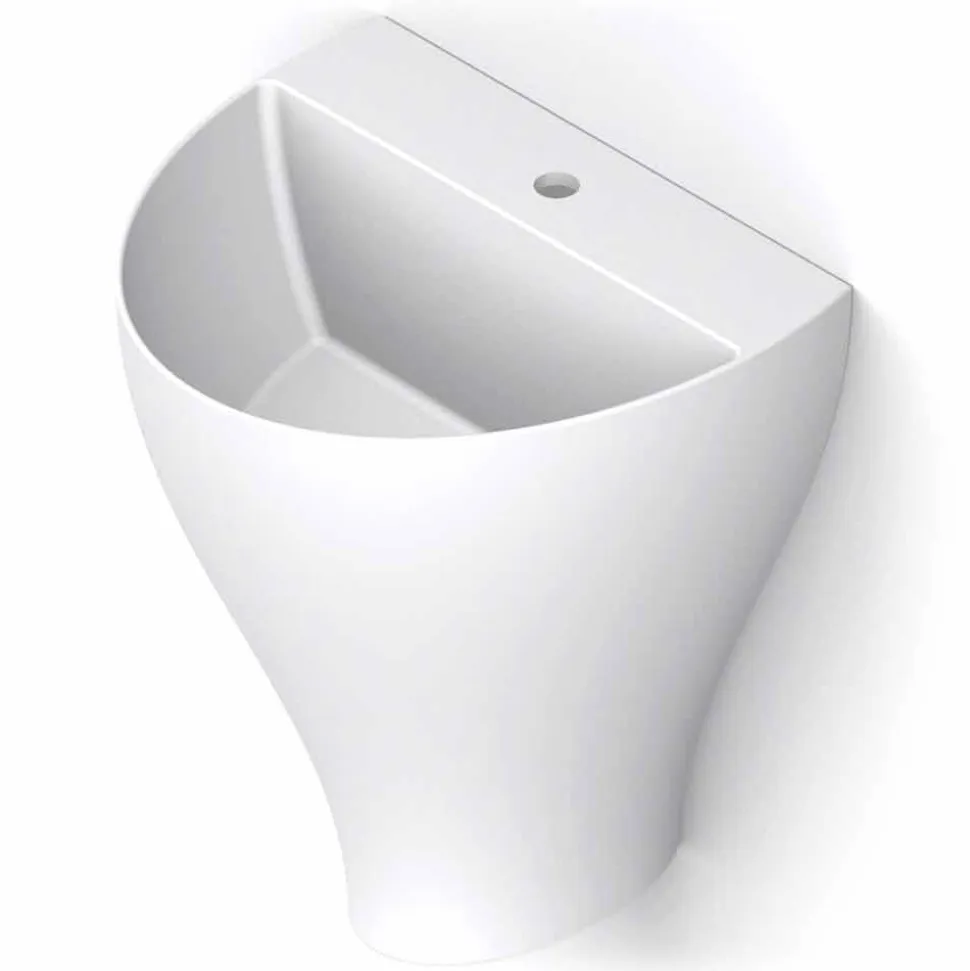 Lavabo bagno sospeso moderno in ceramica fatto in Italia, Fiorello