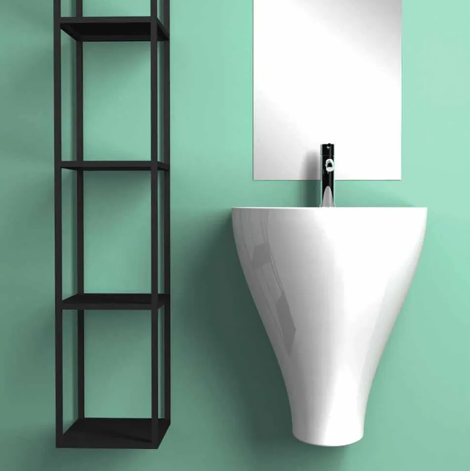 Lavabo bagno sospeso moderno in ceramica fatto in Italia, Fiorello