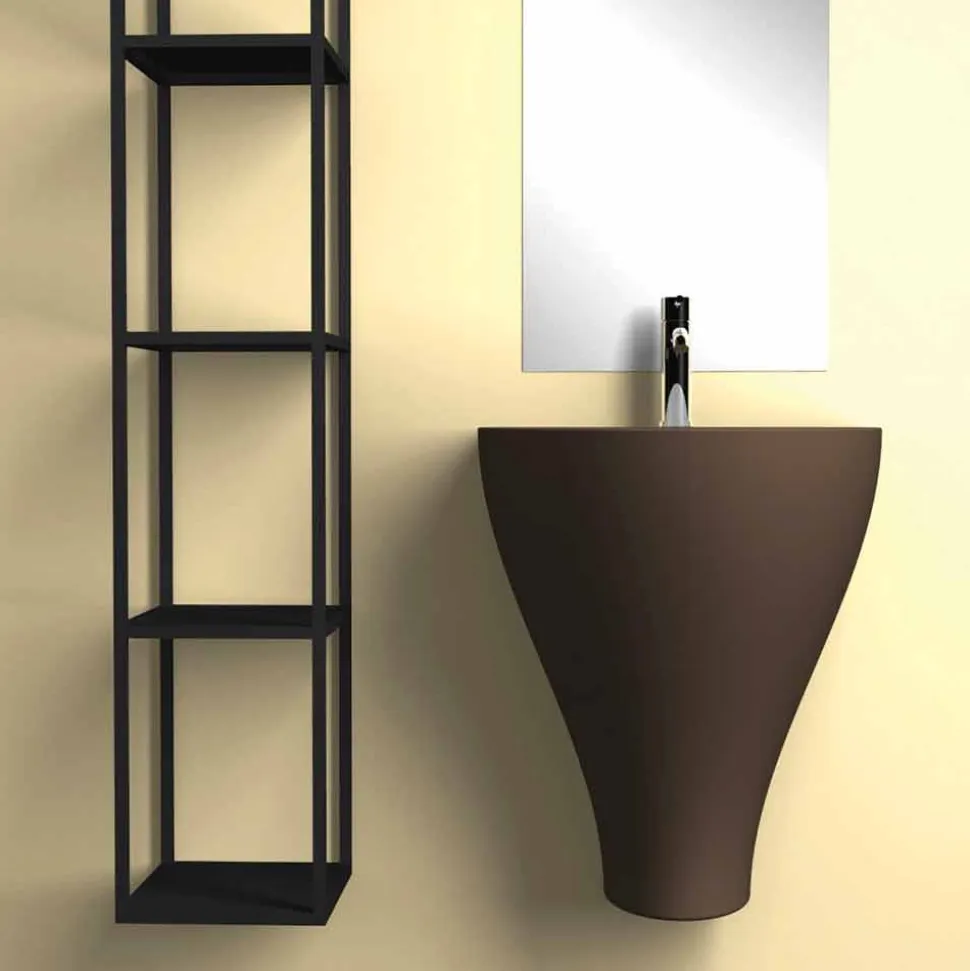 Lavabo bagno sospeso moderno in ceramica fatto in Italia, Fiorello