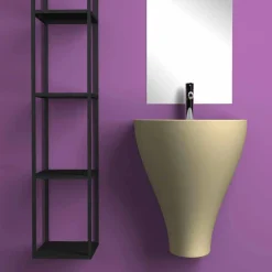 Lavabo bagno sospeso moderno in ceramica fatto in Italia, Fiorello
