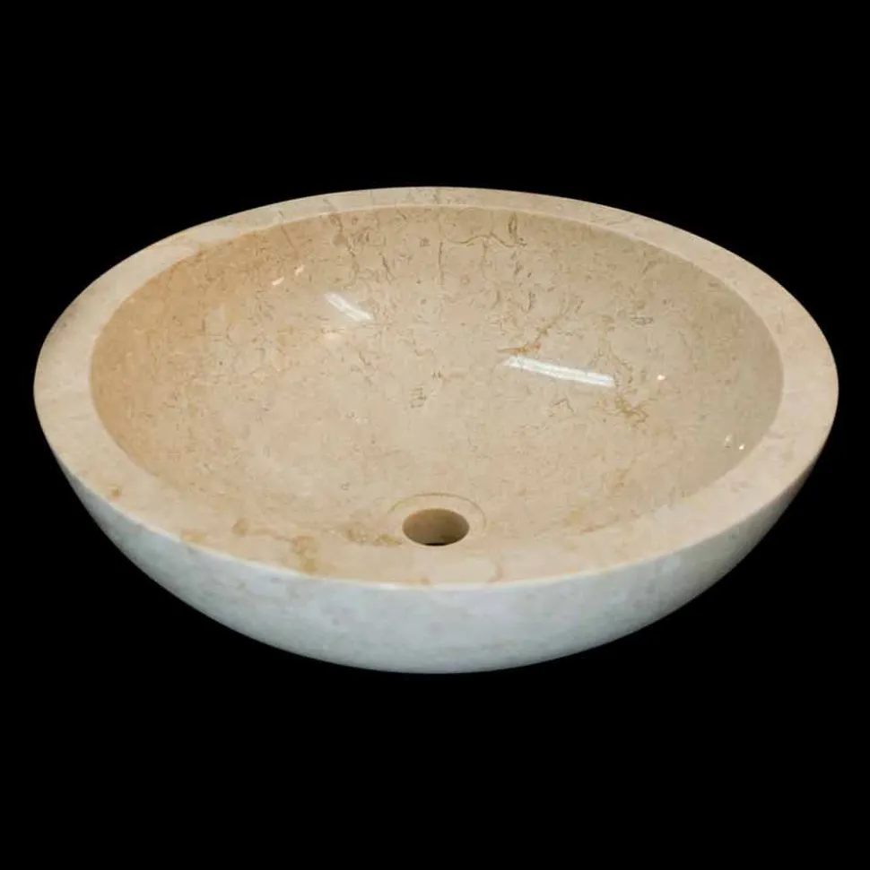Lavabo bagno tondo da appoggio in pietra naturale Job, fatto a mano